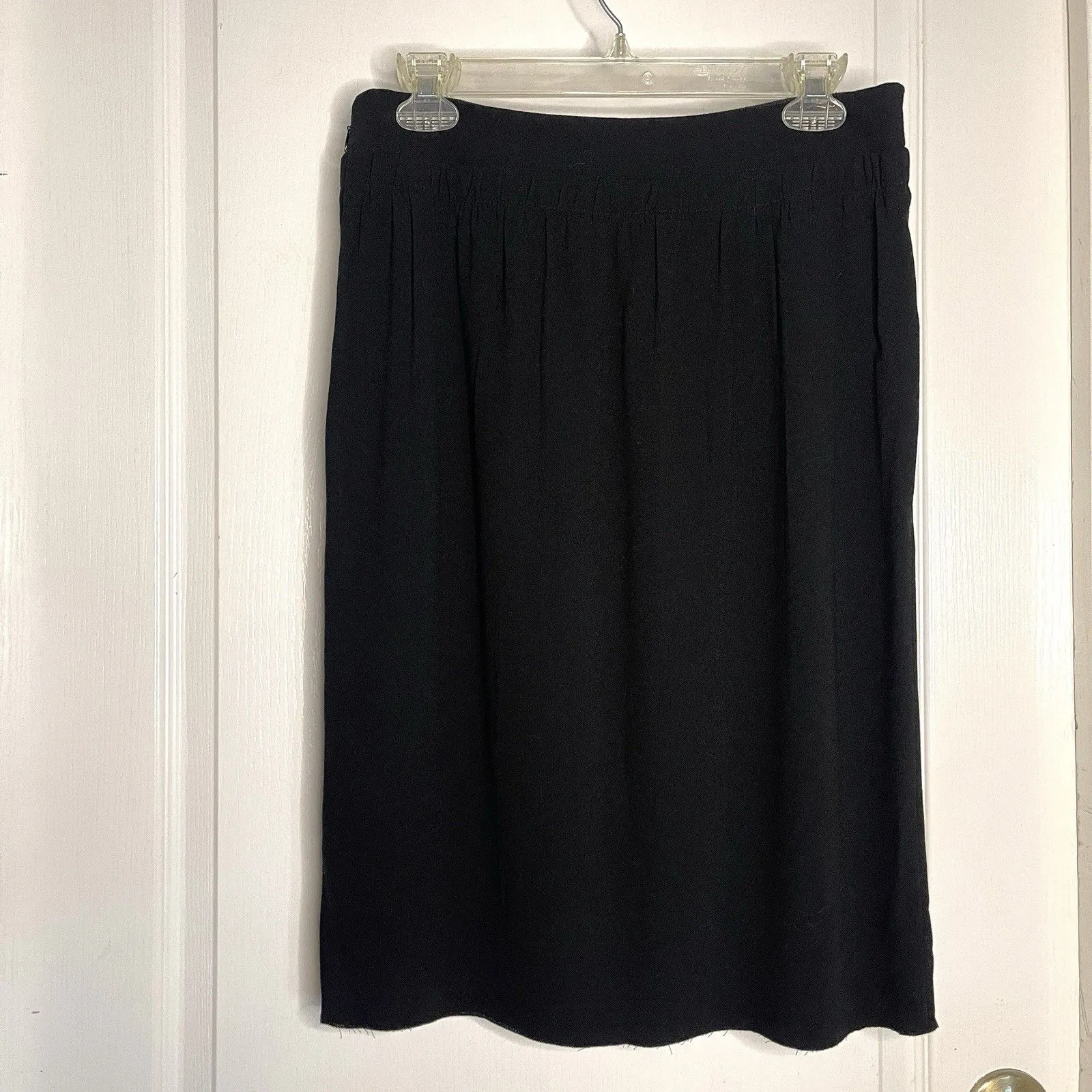 Prada Skirt Size 42 Solid Black Knee Length Career Side Zip Raw Hem - Image 5