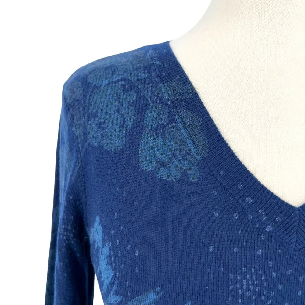 Daniel Rainn Ari V-Neck Floral Sweater Blue Navy Size Small - Image 3