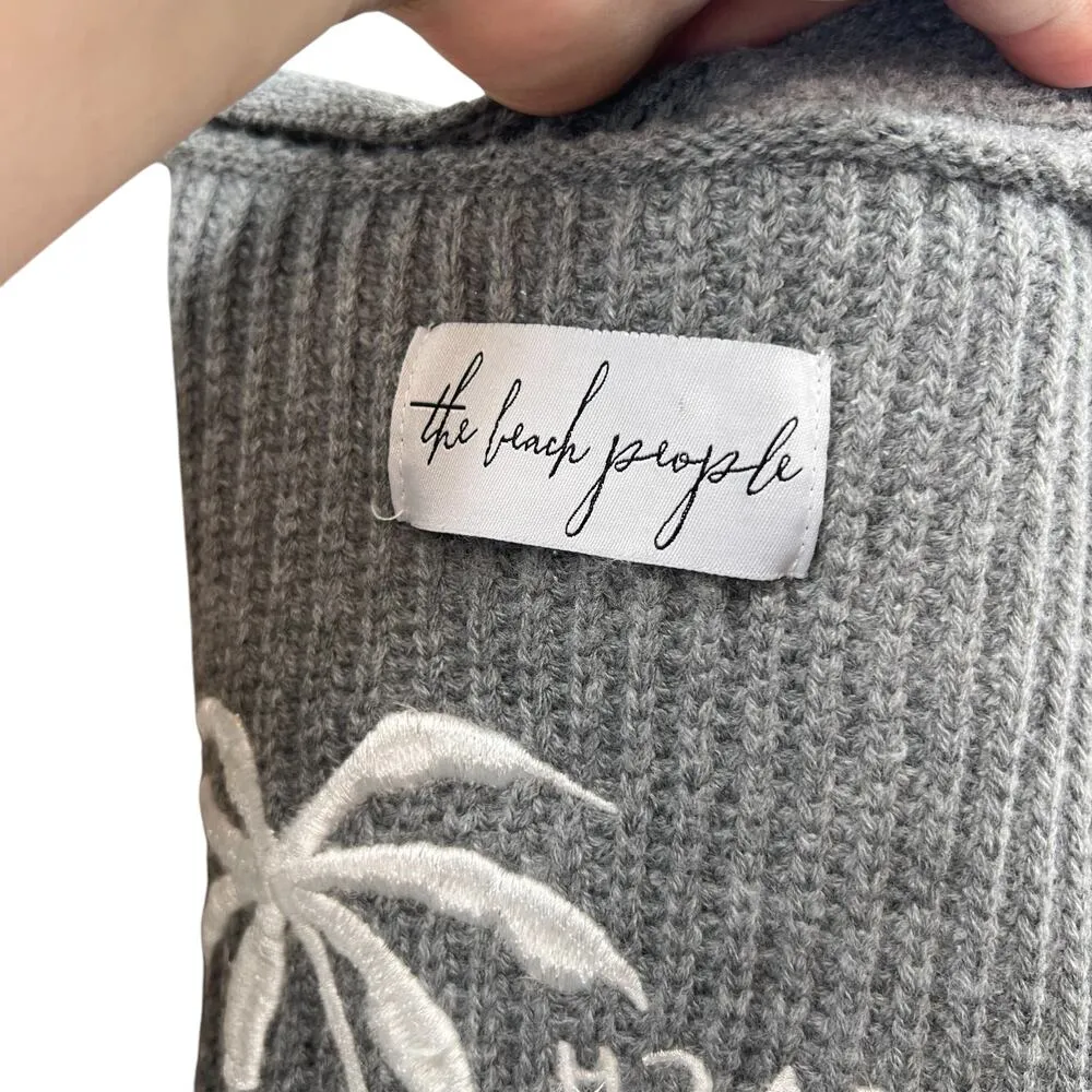 The Beach People The Twin Palms Cardigan Sweater Embroidered Knit Size XS‎ / S Gray - Image 10