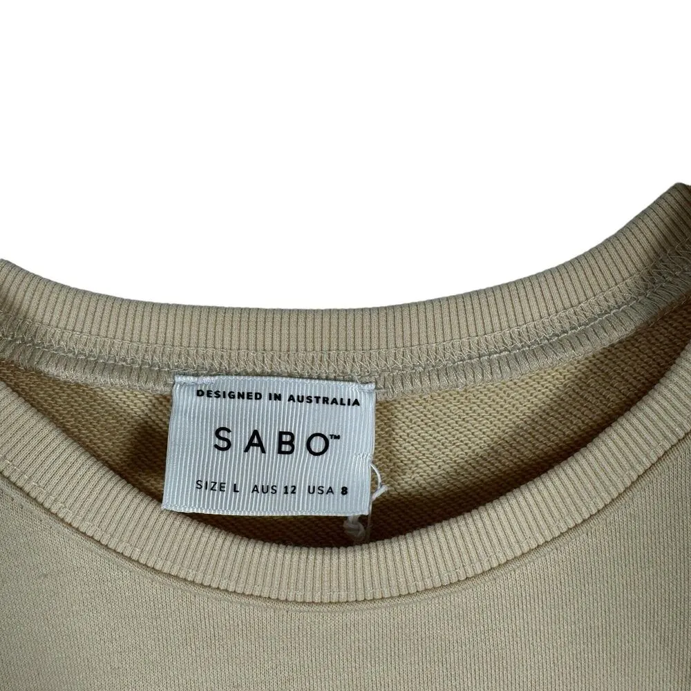 Sabo Skirt Riz Twist Top Short Sleeve Crop Cream Terry NWT Womens Large US 8 - Image 3