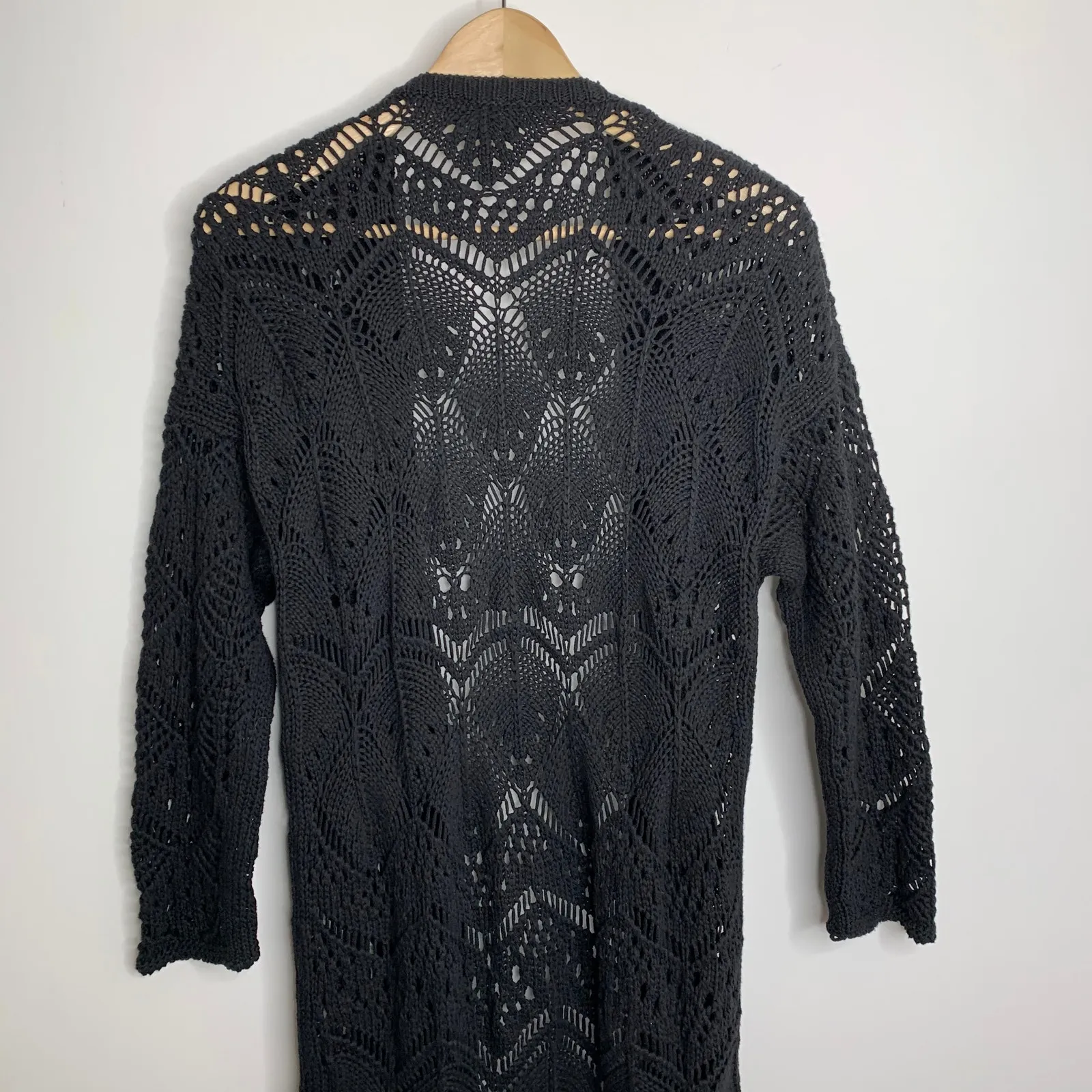 The Kooples Long Crochet Black Cardigan Open Front Sweater Womens XS - Image 10