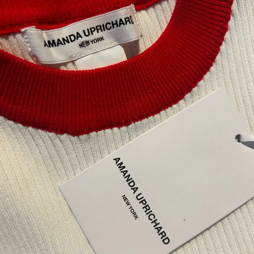 NWT Amanda Uprichard Red/Pink Ribbed Striped Short Sleeve Bodycon Mini dress - Image 12