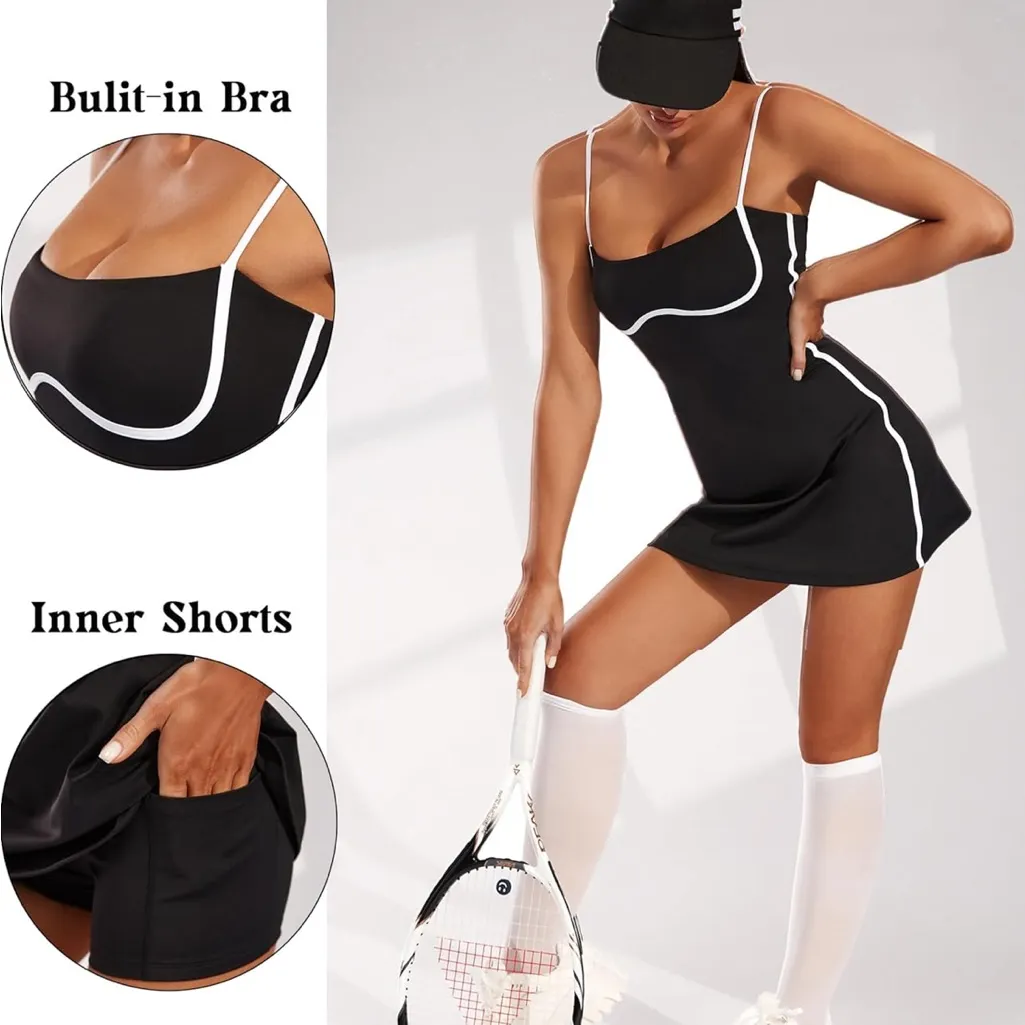 Black Mini Dress with White Trim - Image 4