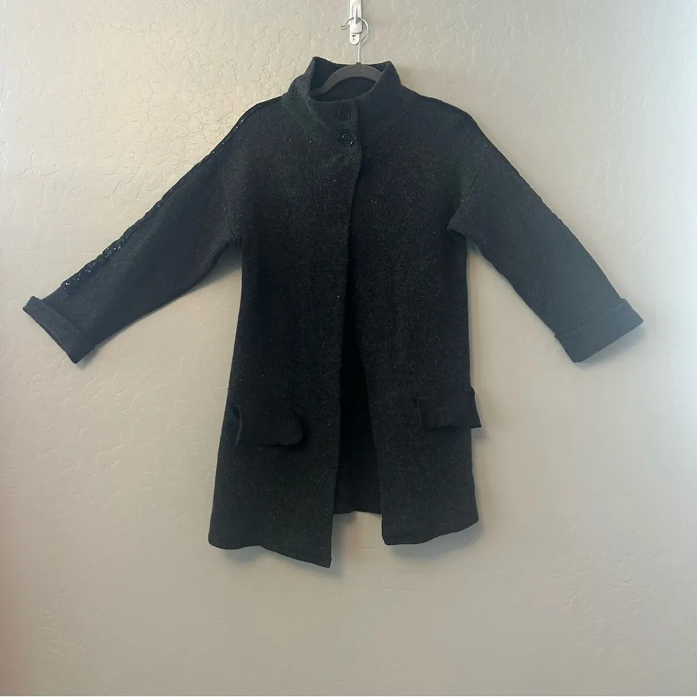 Soft Surroundings black 100% merino wool cardigan sweater coat with sequins med - Image 2