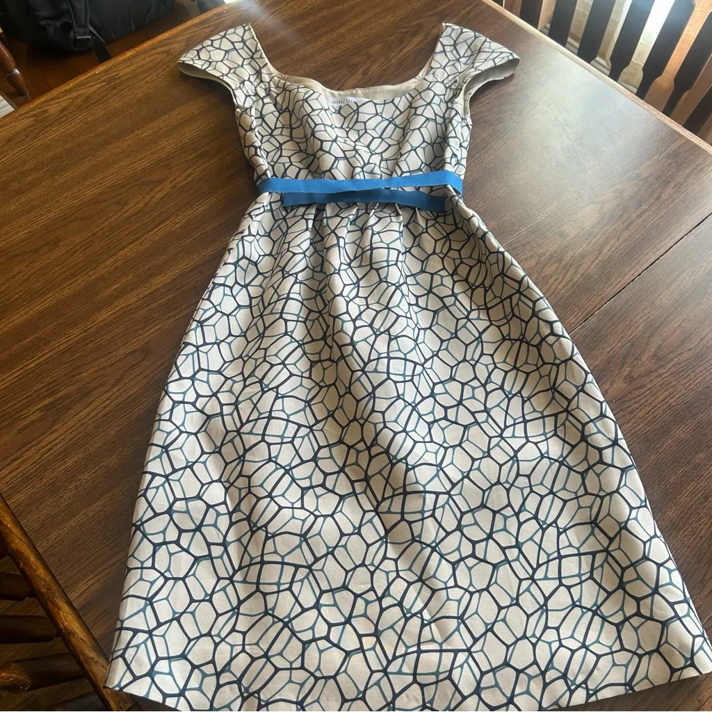 Behnaz Sarafpour A line belted dress abstract art print size XXS chic retro Silver - Image 6