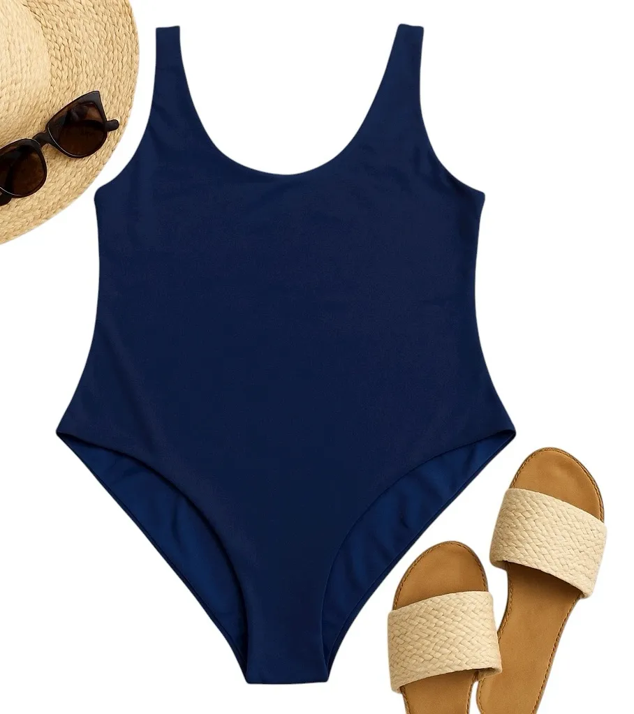 Kittenish Navy Blue Scoop Neck One Piece Swimsuit Large Minimalist Capsule EUC - Image 1