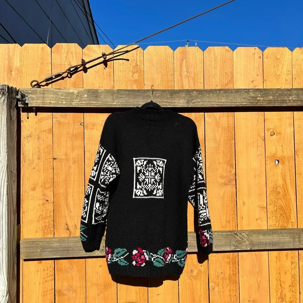 Vintage Floral Best American Clothing Sweater Sz medium black 90s cottage fairy White - Image 8