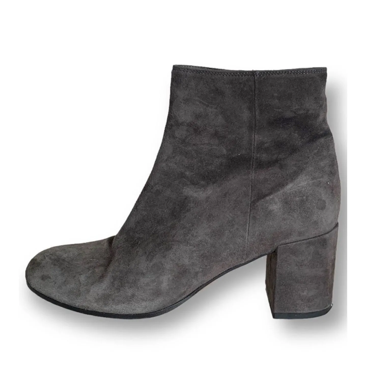 Vince Blakely Bootie Steel Gray Suede Leather Round Toe Block Heel Ankle Boots 8 - Image 2