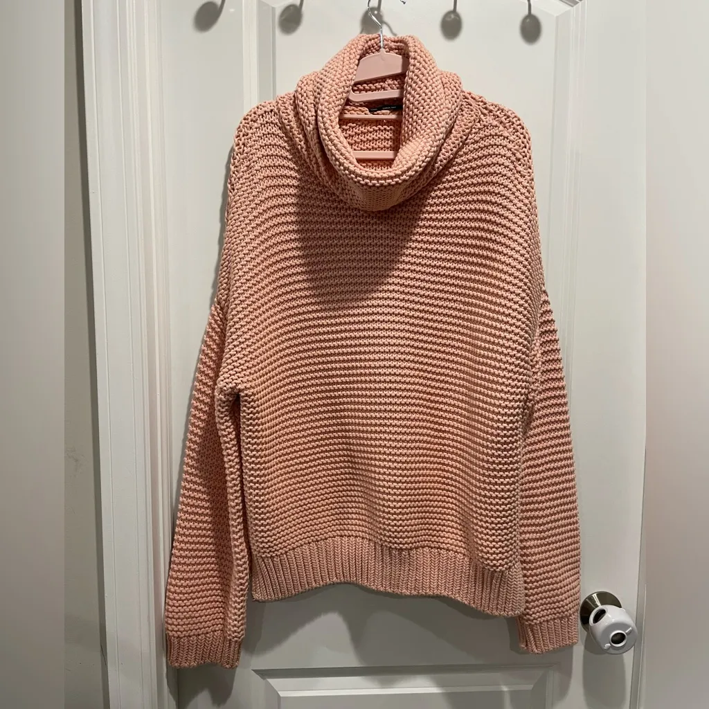 Zara Soft Pink Blush Chunky Knit Cowl Neck Sweater - Image 3