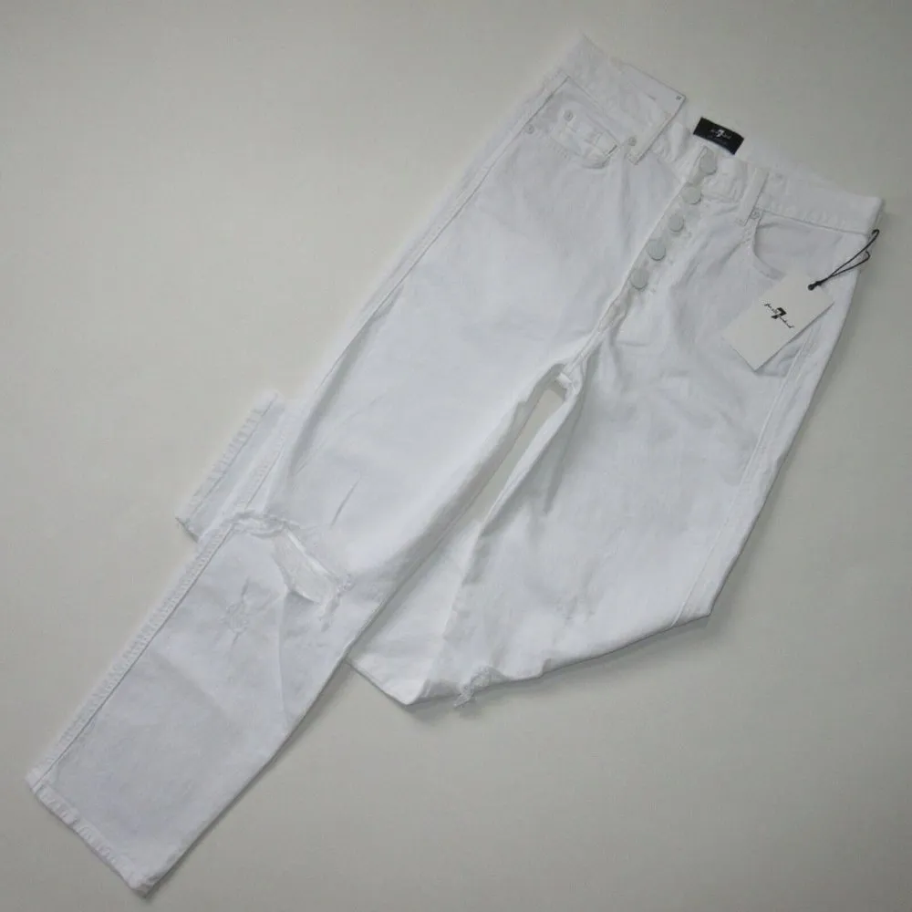NWT 7 For All Mankind HW Cropped Straight in Royce Blanc White Button Jeans 27 - Image 2
