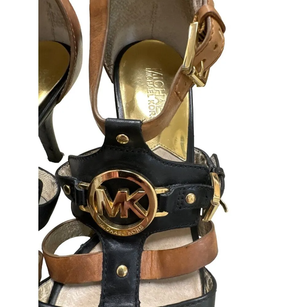 Michael Kors women’s black brown leather shoes heels size 8M SKU 1853 - Image 2