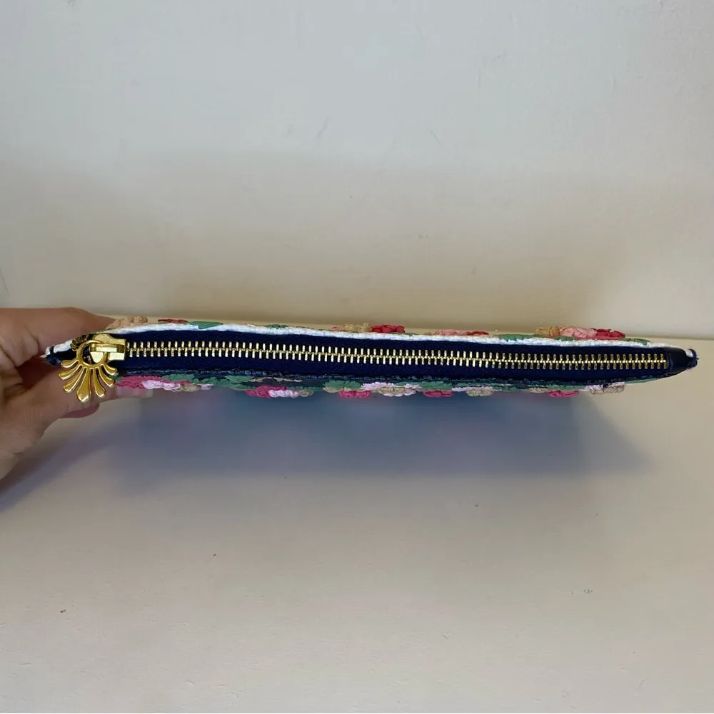 LELE SADOUGHI Midnight Bouquet Floral Straw Embroidery Large Pouch Clutch Purse - Image 7