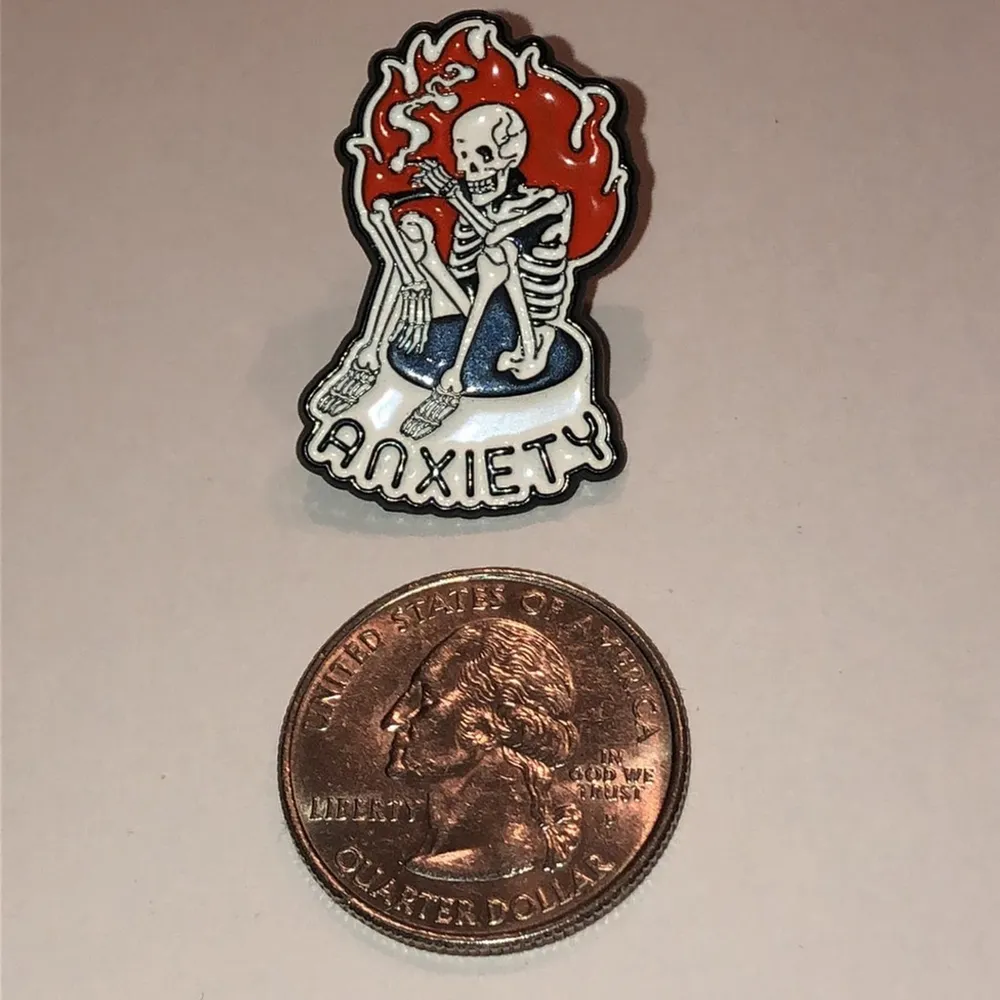 Anxiety Skeleton Fire Flames Funky Y2K Boho Scatter Pin Black - Image 2