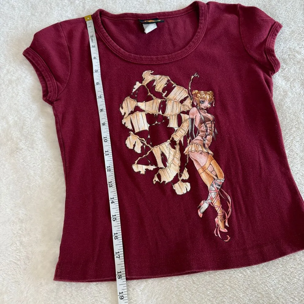 VTG Y2K Doe Mighty Fine Baby Tee Shirt Womens S Fairy Graphic‎ Red Gothic Grunge - Image 7