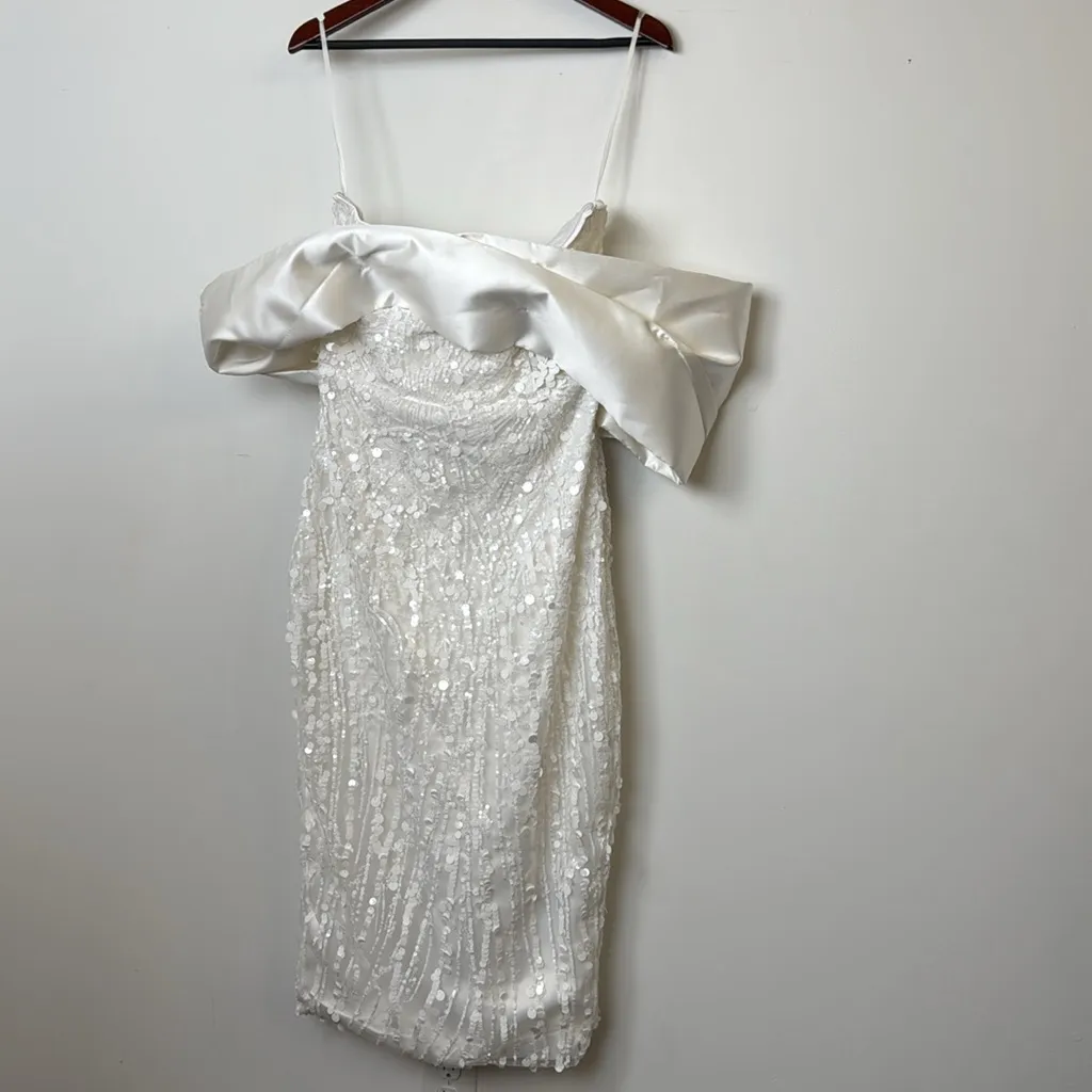 Eliya The Label Tanya Off The Shoulder Sequin Midi Dress White NWT Sz XL - Image 5