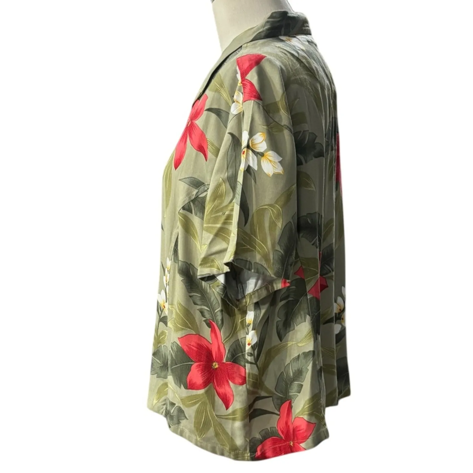 Caribbean Joe Green Tropical print Boxy Button Down Shirt Size PETITE XL - Image 2