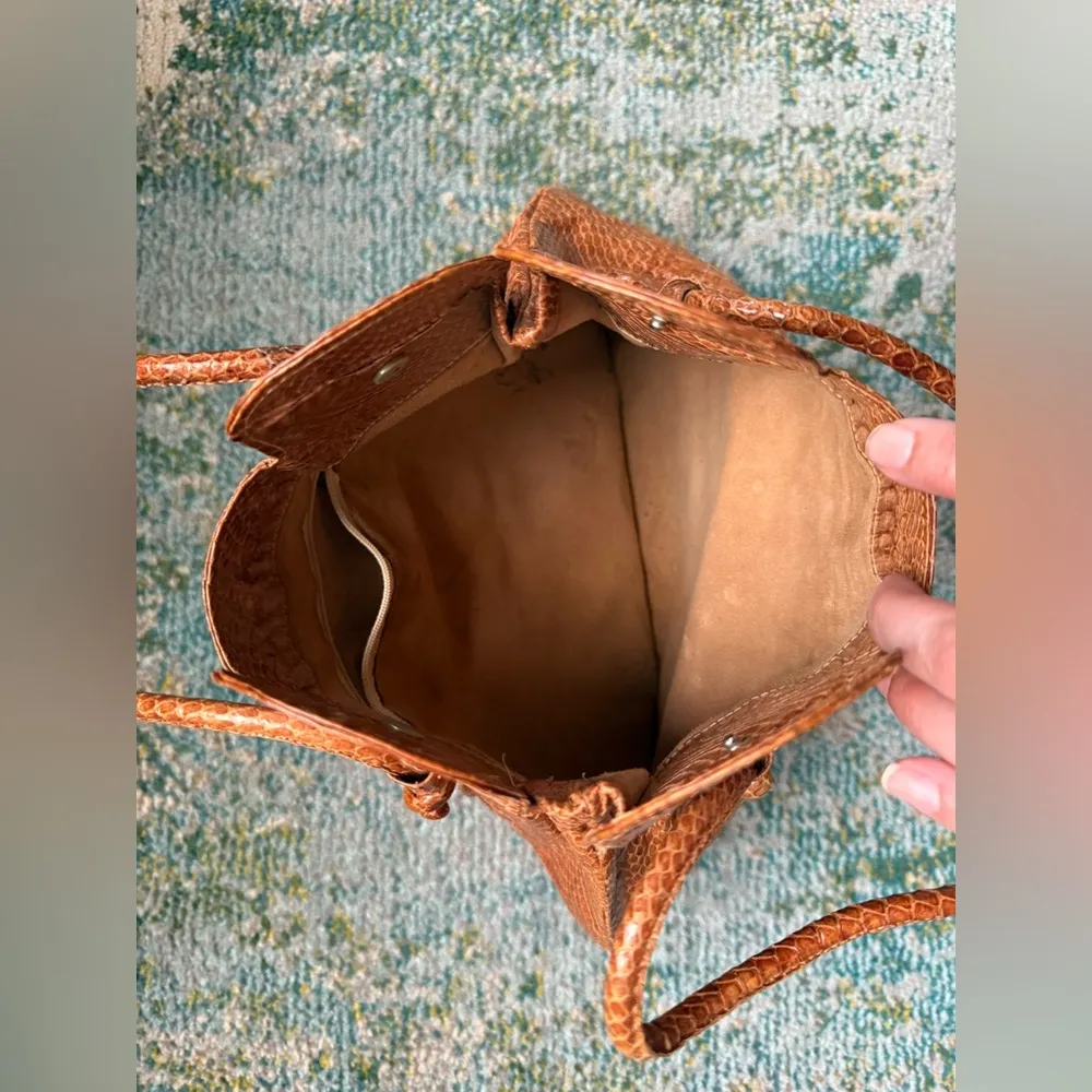 Vintage faux snakeskin tan leather satchel purse Brown - Image 6