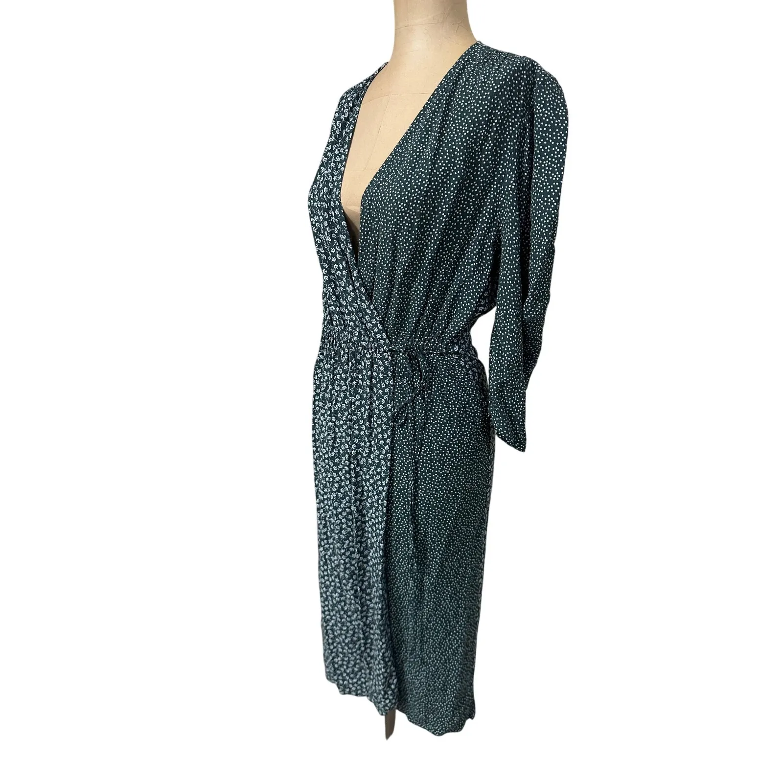 See by Chloe Dress Green & White Floral & Dot Wrap Knee Length - Image 8