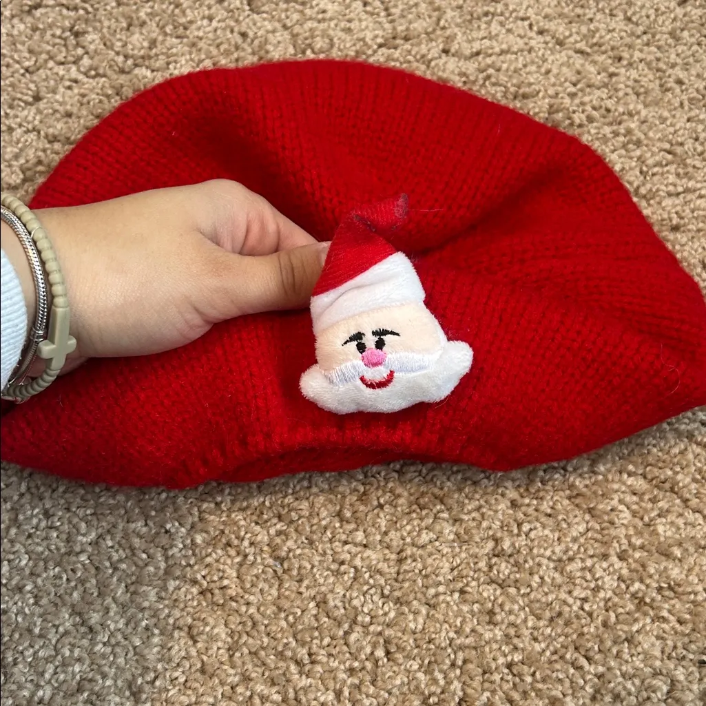 Red Beret with Santa and white Pom Pom - Image 2
