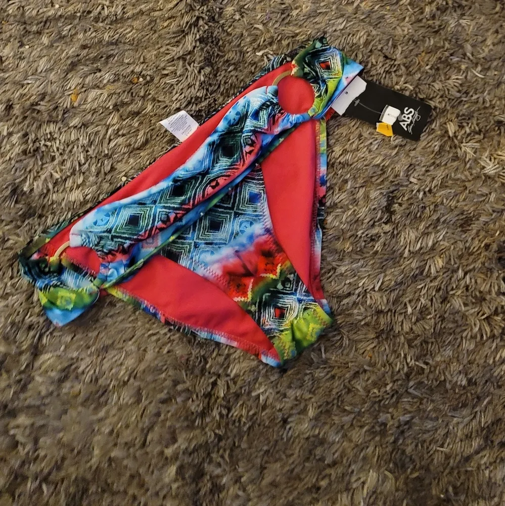 NWT! ABS Multicolor Tribal Print Bikini Bottoms 10 Pink - Image 2