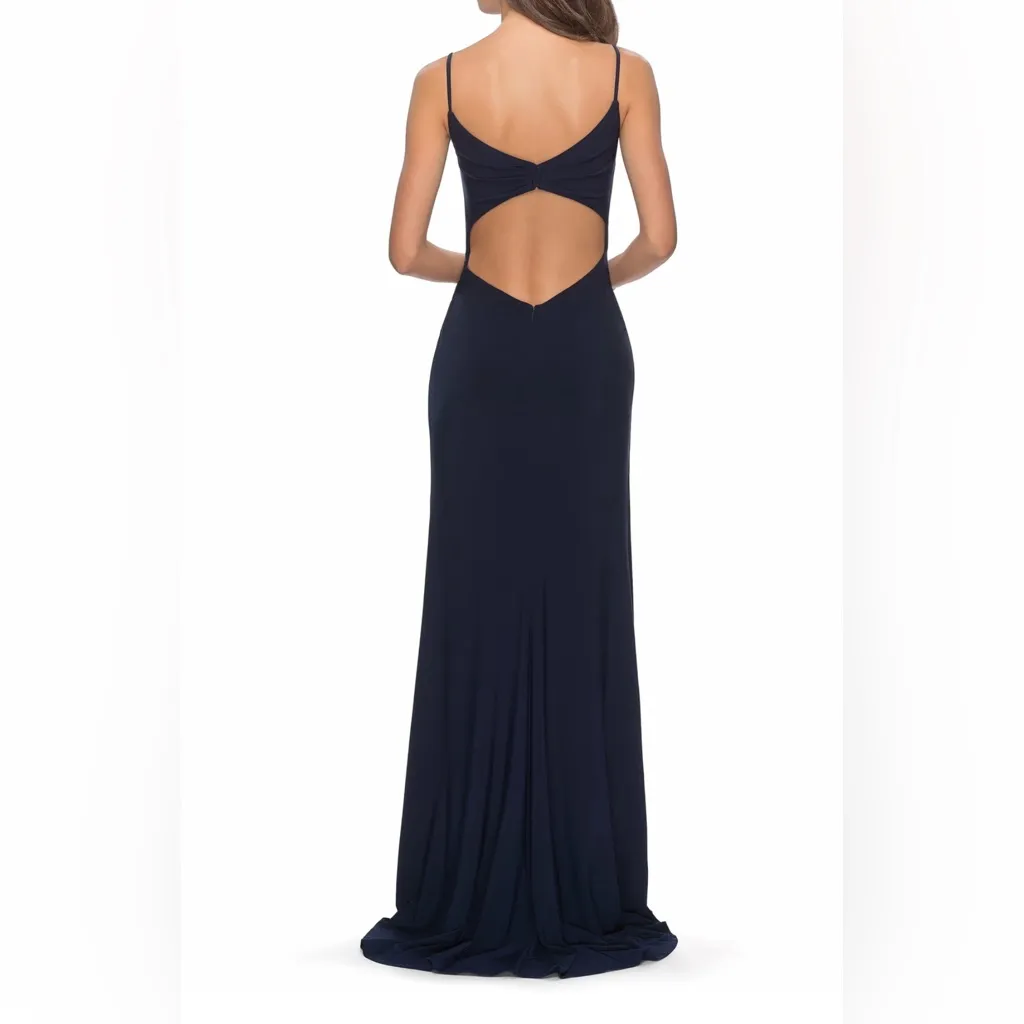 LA FEMME Navy Ruched Jersey Trumpet Gown Dress SIZE 6 NWT - Image 3