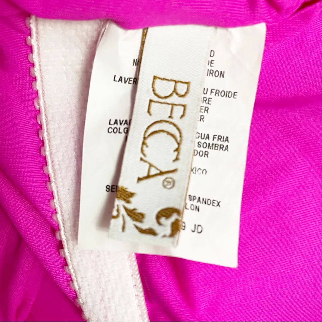 BECCA Skylar Plunge One Piece Swimsuit Cosmo Pink Ring Strap Size Medium Fuchsia - Image 10