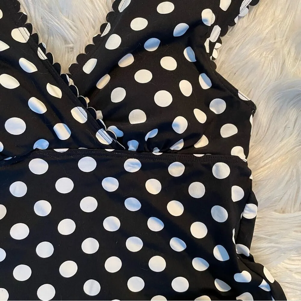 Lands End Cap Sleeve Surplice Tankini Swimsuit Black White Dots Preppy womens 2 - Image 6