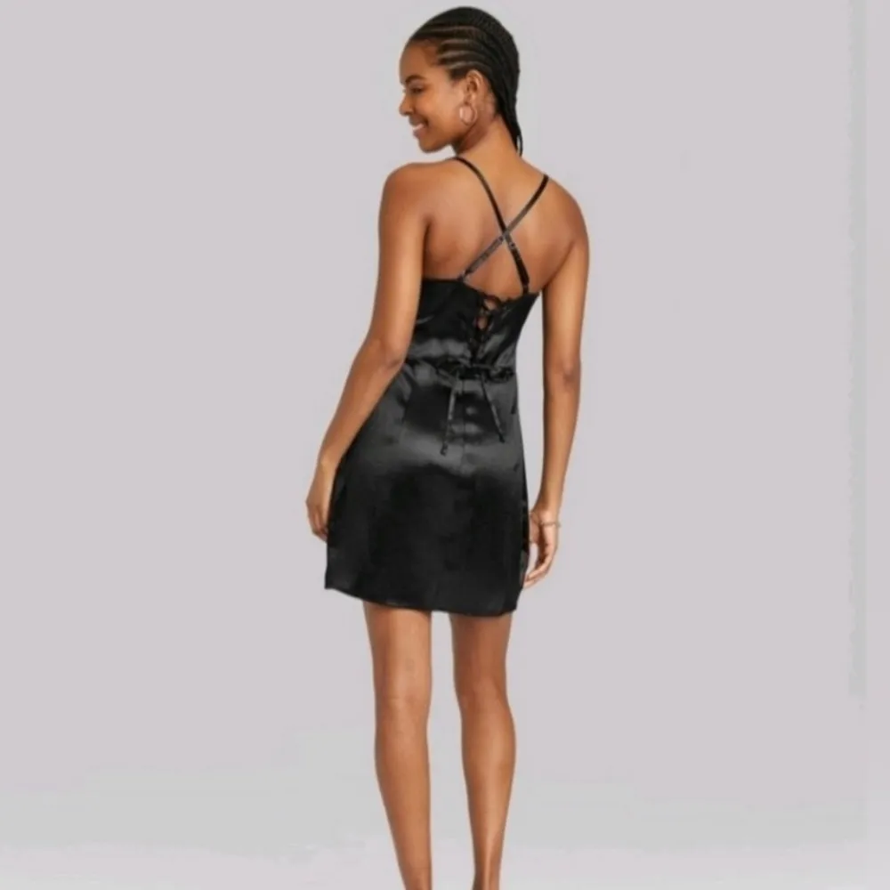NWT Wild Fable Black Satin Corset Sleeveless Mini Dress Size XS - Image 3