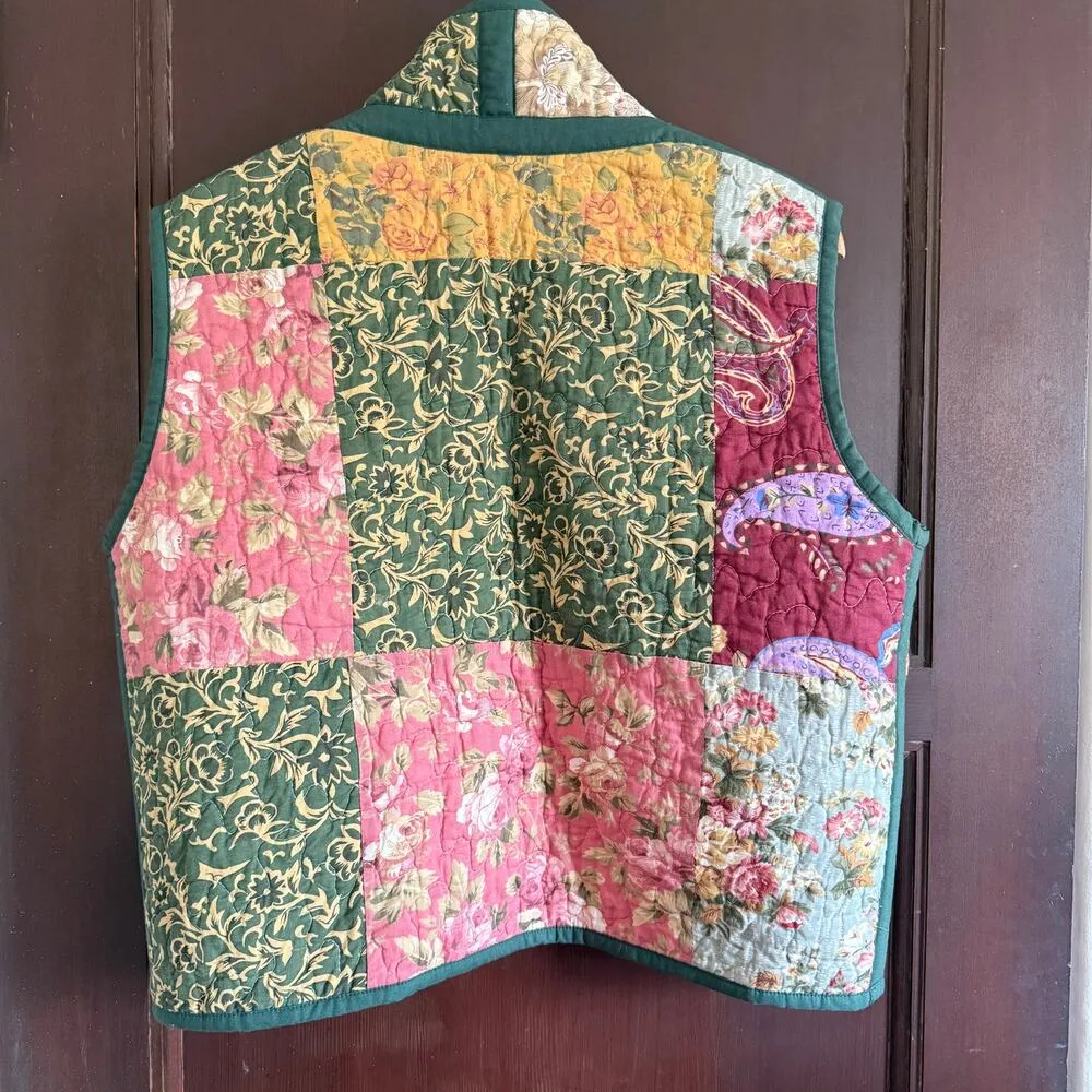 JESS MEANY | Quilted Vest | Floral Patchwork High Neck Boxy Vest Medium / Large Blue - Image 4