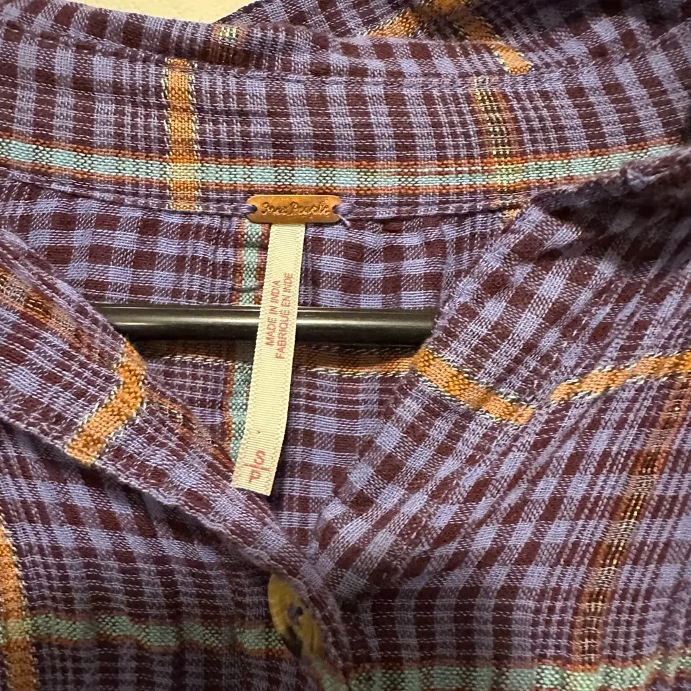 Free People Break My Stride Metallic Plaid Tunic Button-Up Shirt Violet Size S - Image 5