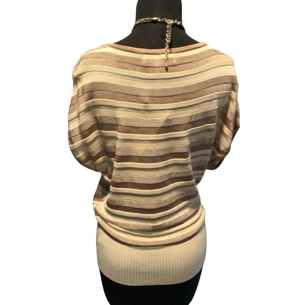 Cache LUXE Peek A Boo Knit Deep V Top Metallic Kissed Banded Bottom NWT $128 - Image 6