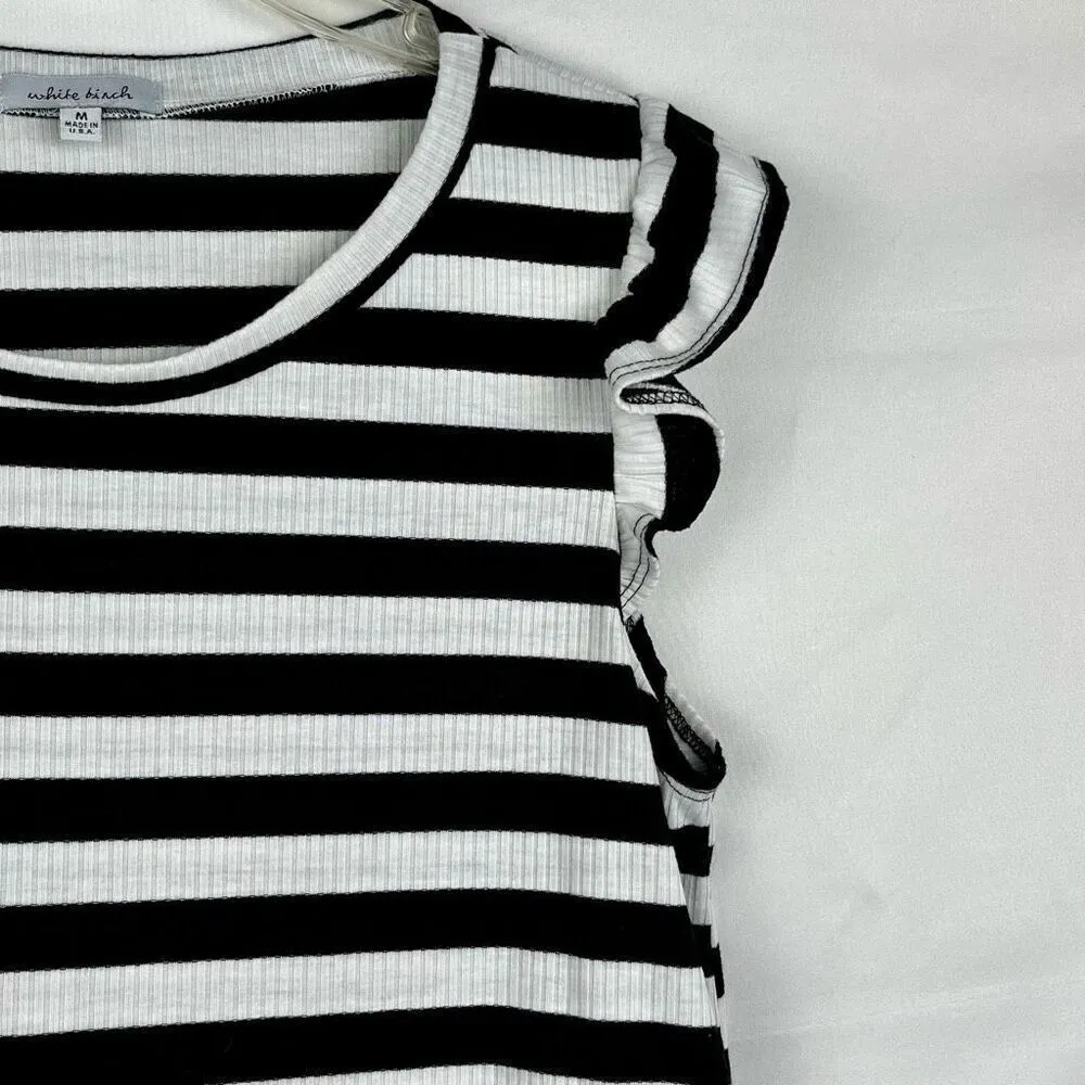 White Birch Black White Strip Sleeveless Ruffle Tank Medium - Image 2