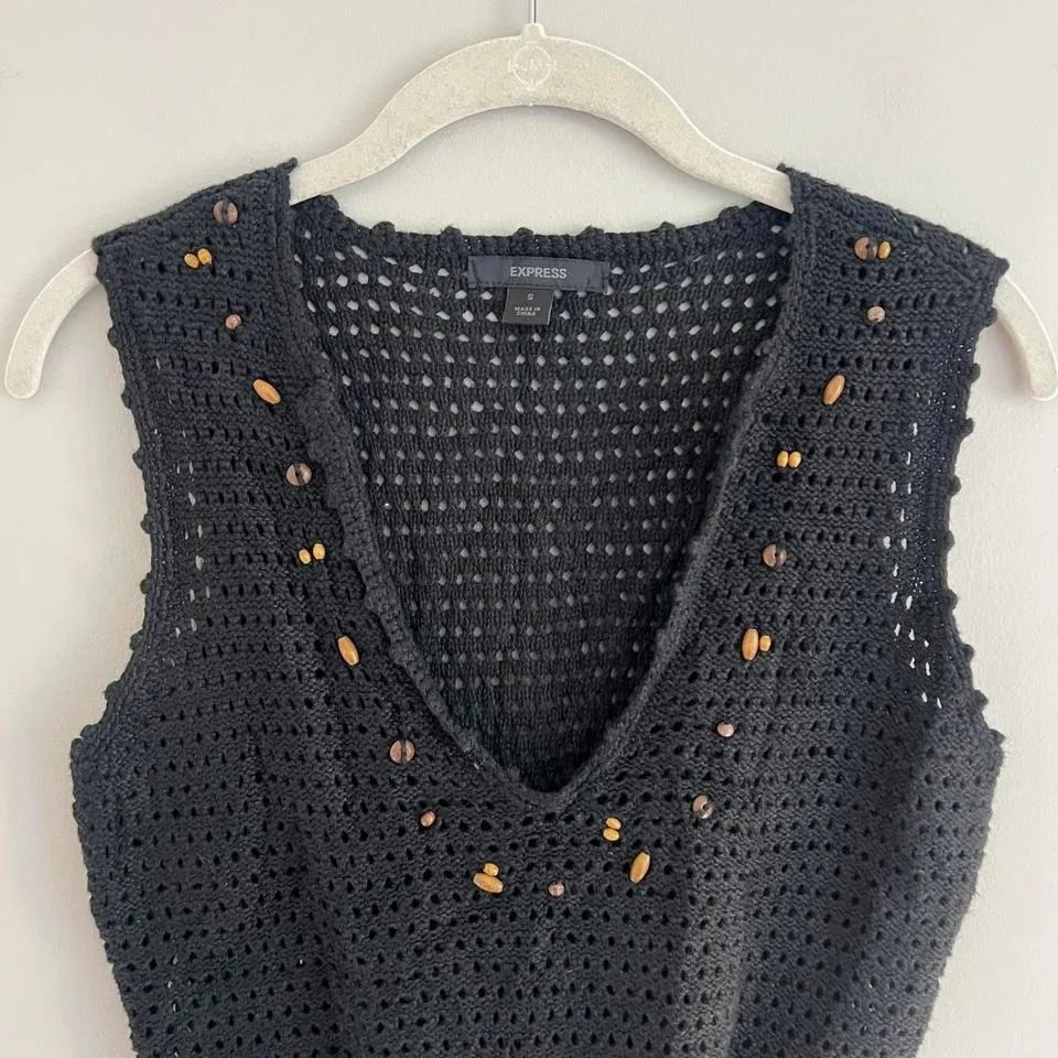 BLACK EXPRESS CROCHET BEADED TIE‎ WAIST TANK TOP - Image 3