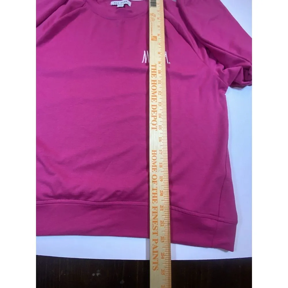 Rae Dunn Women's PINKLong Sleeve Medium Embroidered "Mama" Top Crew Neck Soft - Image 5