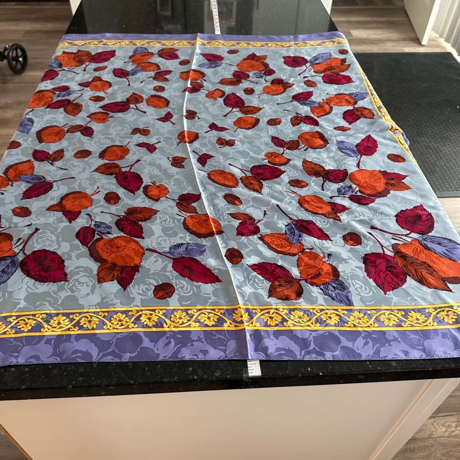 R. Zanghellini Silk Hand Made Floral Fall Autumn Leaves Scarf Blue Purple - Image 3