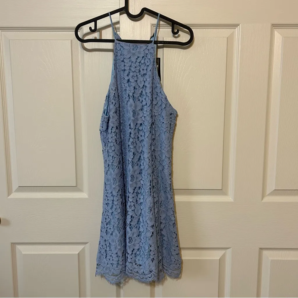 NBD x Revolve Bria Halter Light Blue Lace Dress - Image 3