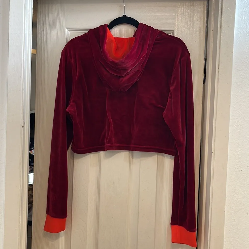 FILA  burgundy and orange cropped velour hoodie - Image 3