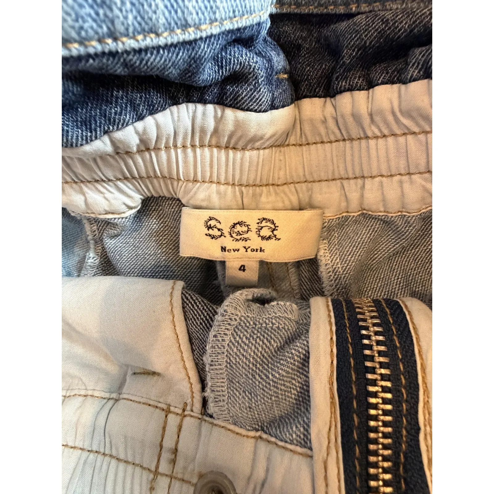 Sea New York Shorts Womens 4 Blue High Rise Patchwork Denim Paperbag Frayed Hem - Image 4