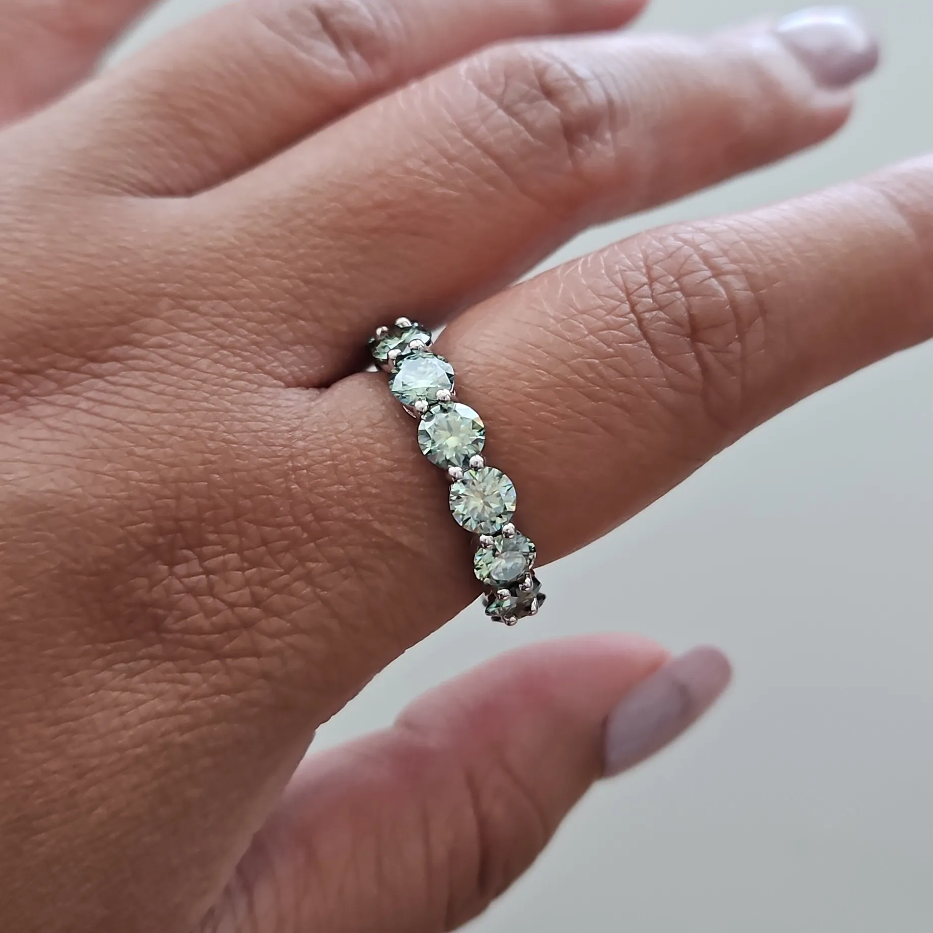 5mm Bluegreen Moissanite Eternity Ring Size 9 - Image 4