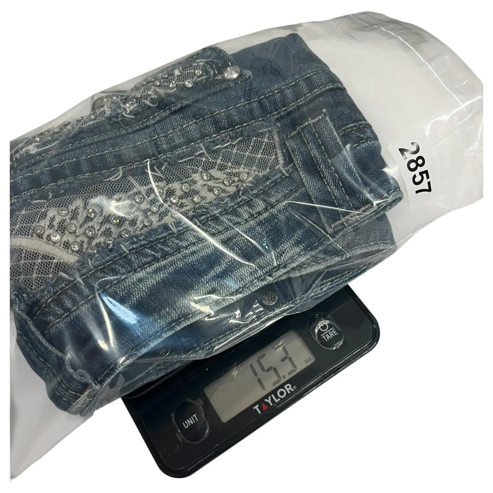 Miss Me Shorts Womens 28 Blue Denim Lace Rhinestone Embellished Medium Wash Jean - Image 15