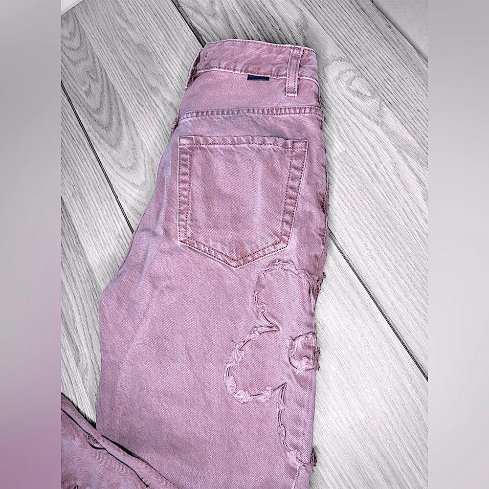 PACSUN Women’s 90’s Boyfriends Flower Embroidered Maroon Jeans - Image 4
