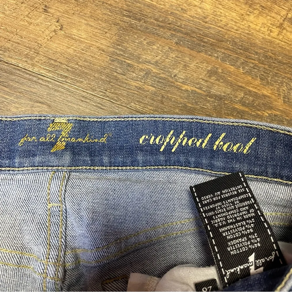 7 For All Mankind Cropped Boot Jeans Women's 28 Blue Denim Raw Hem - Image 5
