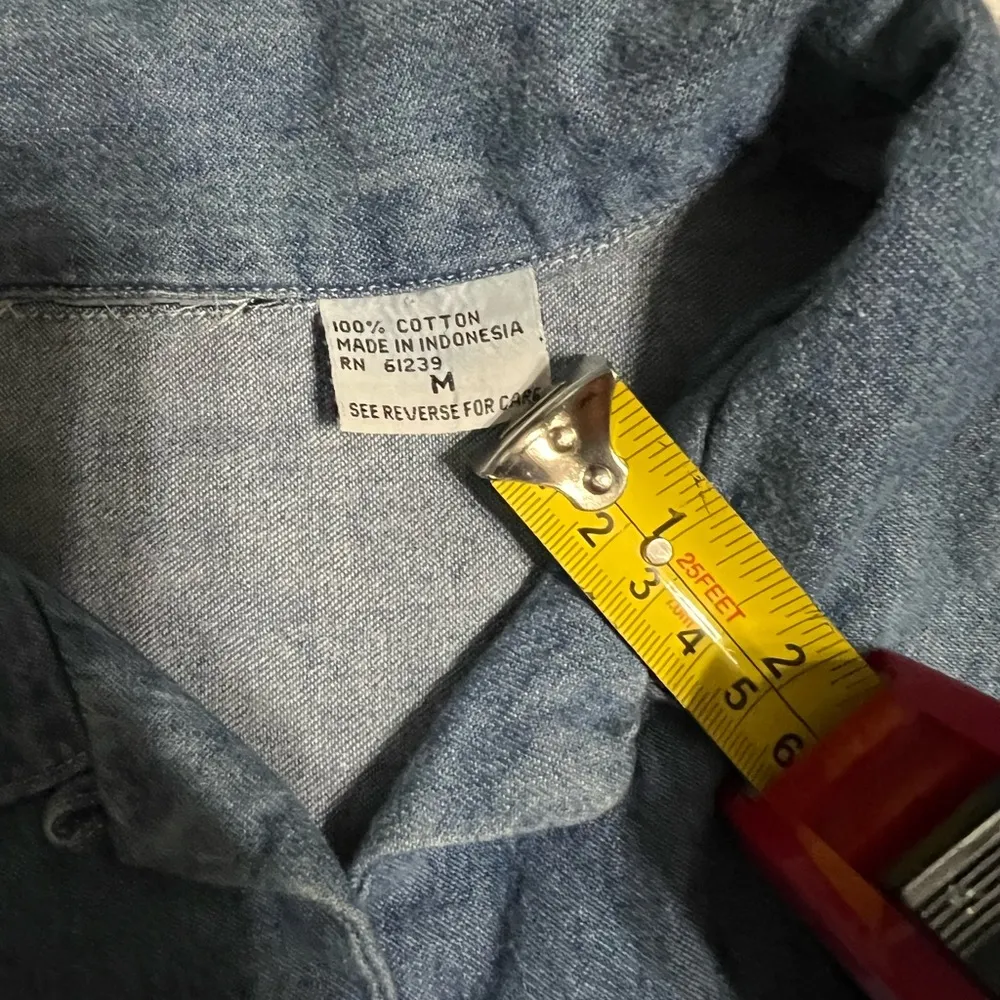 VINTAGE Jean Shirt Womans Blue BonJour Button Up 90s Western Size M - Image 8