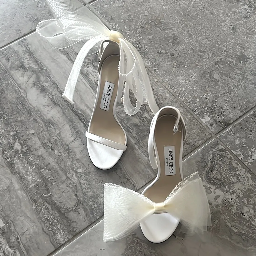 Jimmy Choo Aveline 100 Sandals w/Asymmetric Grosgrain Mesh Fascinator Bows NEW - Image 10