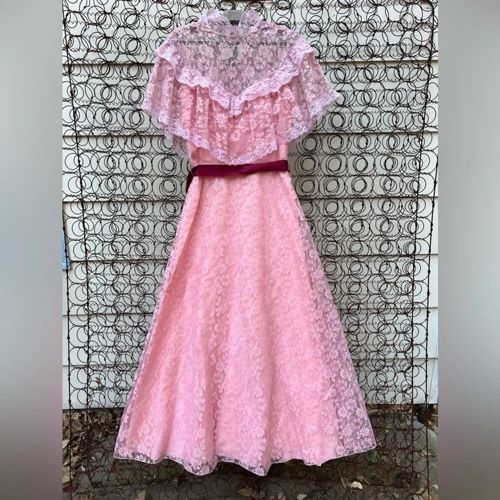 Vintage 70s JCPenney pink lace high illusion neck prairie style maxi dress gown Size M - $100 - From Prairie Vintage 70s JCPenney pink lace high illusion neck prairie style maxi dress gown Size M - $100 - From Prairie