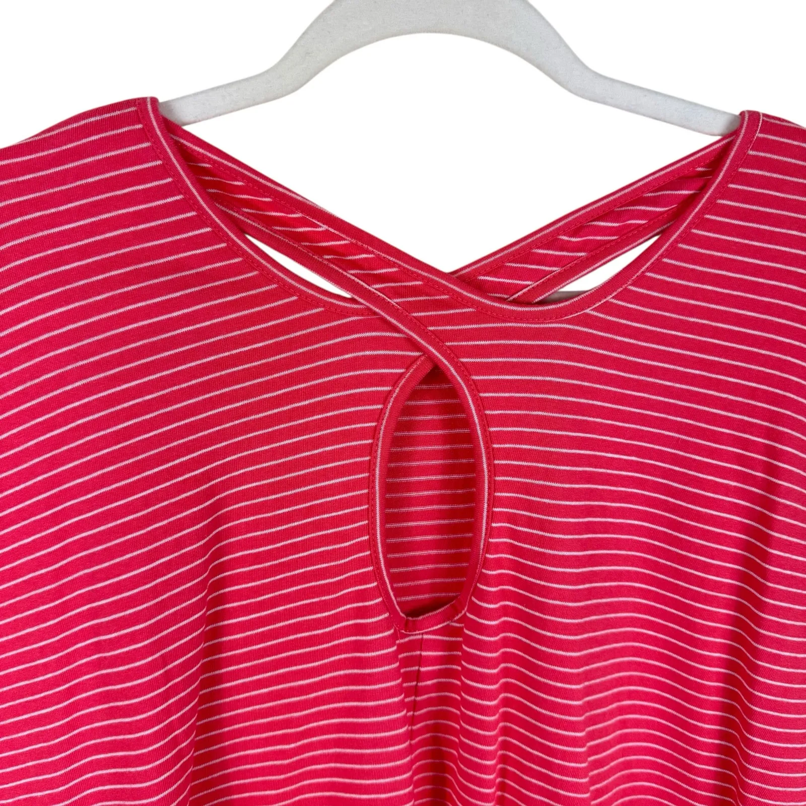 Simple Suzanne Betro Pink White Striped Cap Sleeve Criss Cross Back Shirt Sz‎ 3X - Image 4