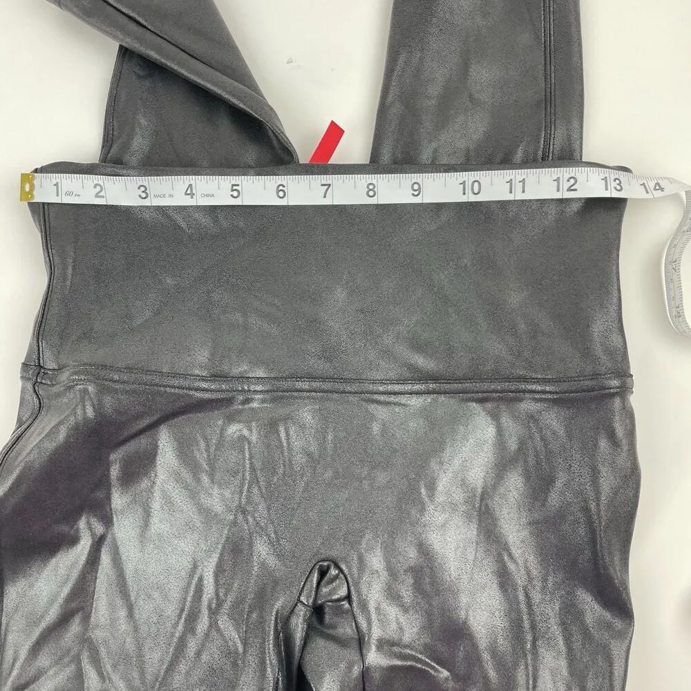 SPANX Women's Faux Leather Shiny Black Glossy LEGGINGS #2437 Size Large - Image 9