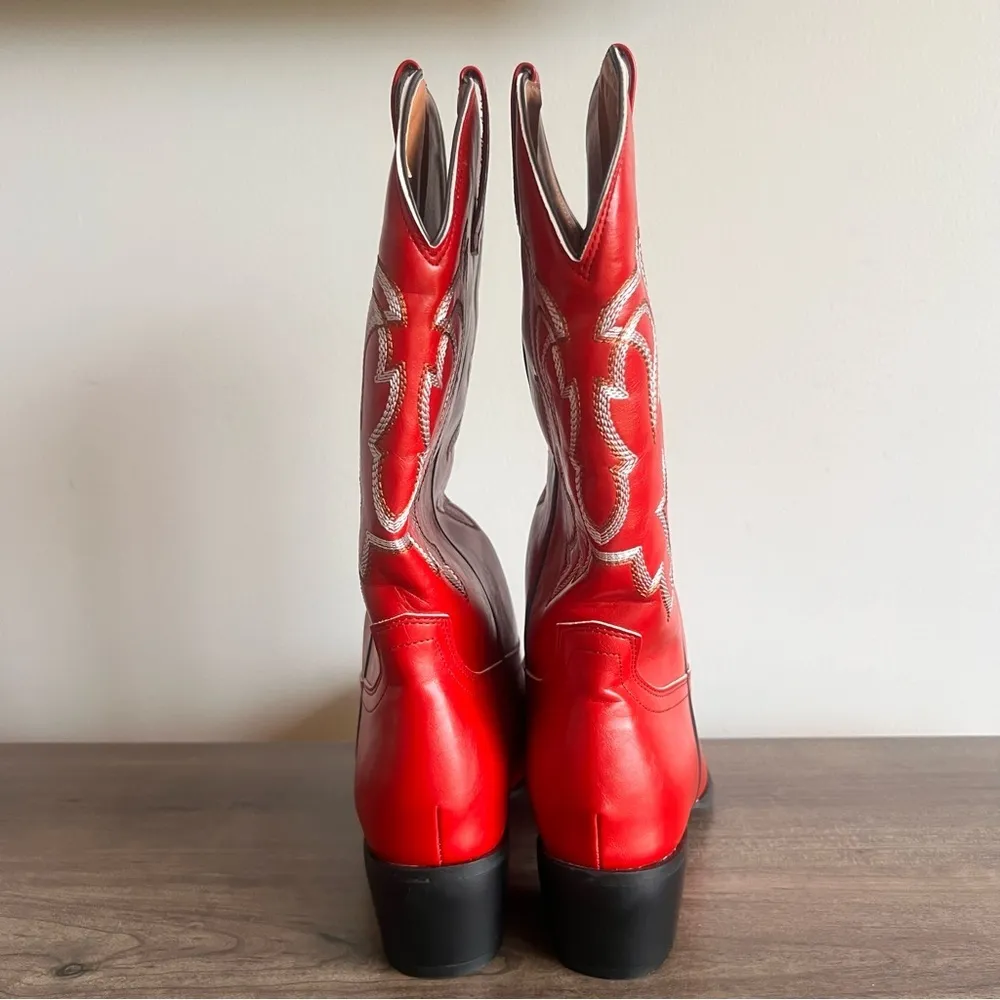 Women's Red No Brand Faux Leather Western Style Cowgirl Boot Size 42 AKA 11.5 - Image 5