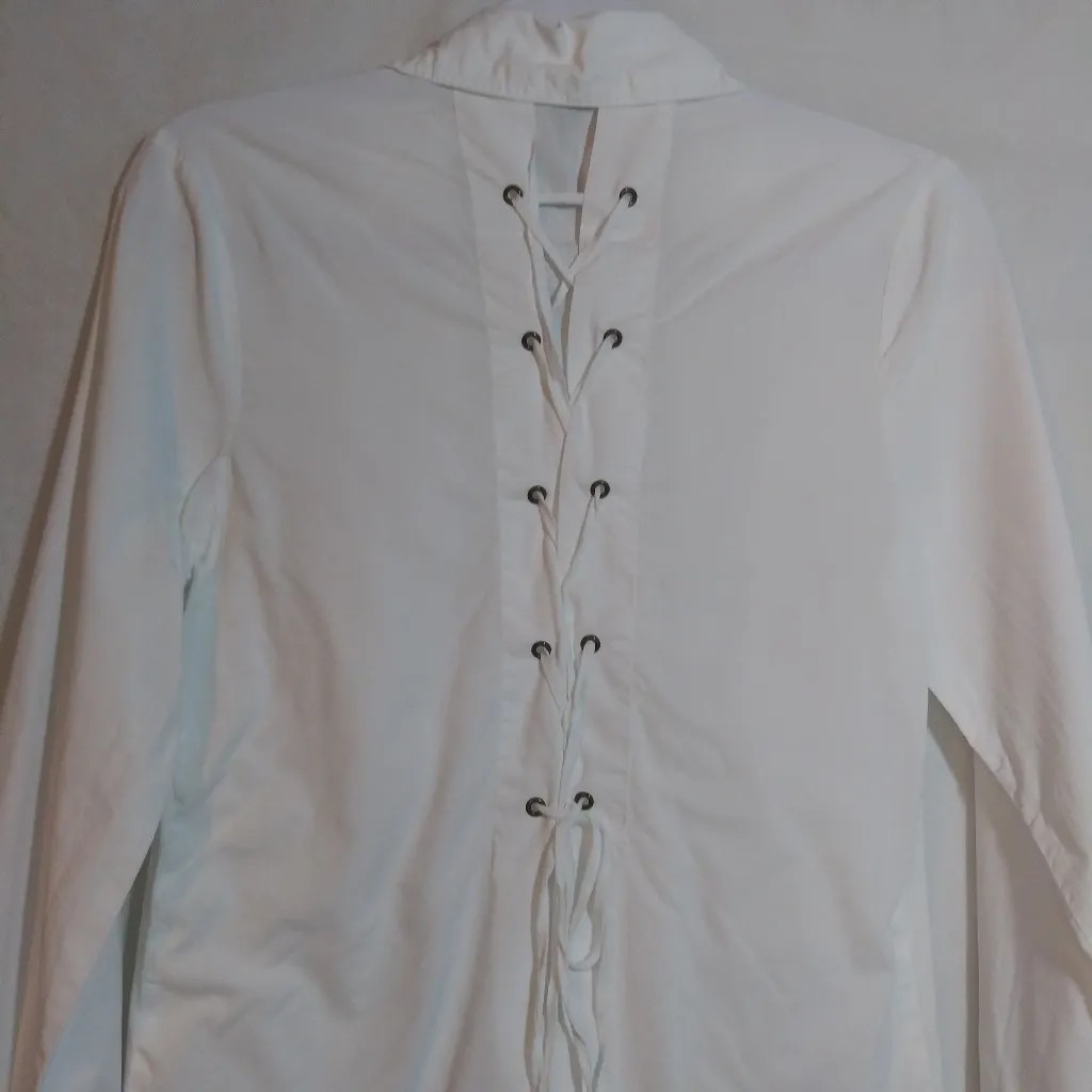 XCVI Elegant White Button Up Tunic Blouse Corset Back Size Small - Image 9