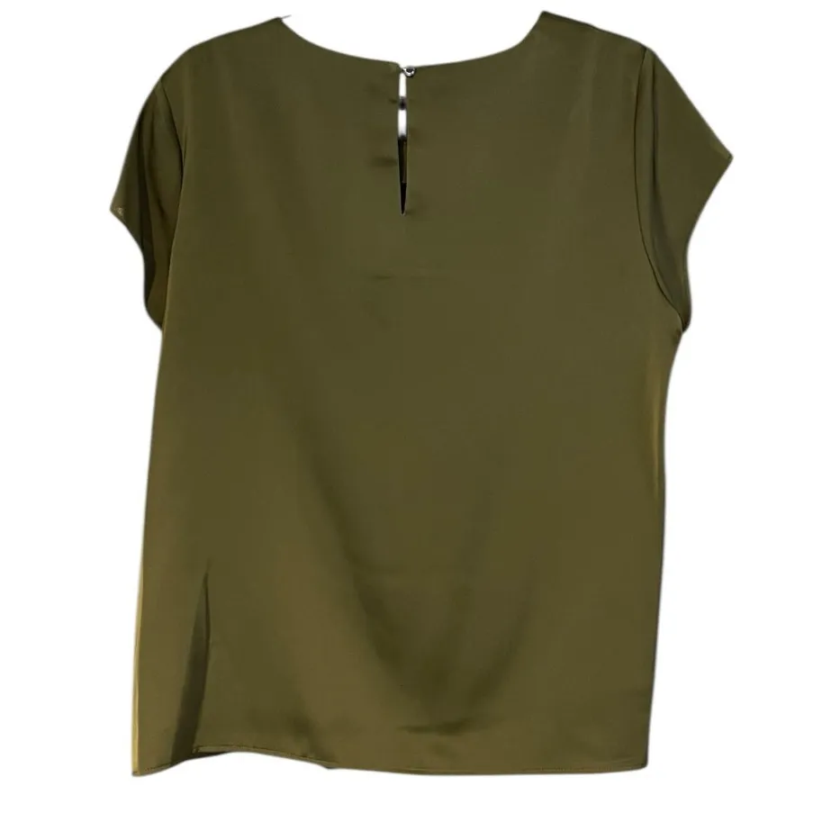 Calvin Klein Size XL NWT Womens Olive Green Pleated Crew Neck Cap Sleeve Blouse - Image 4